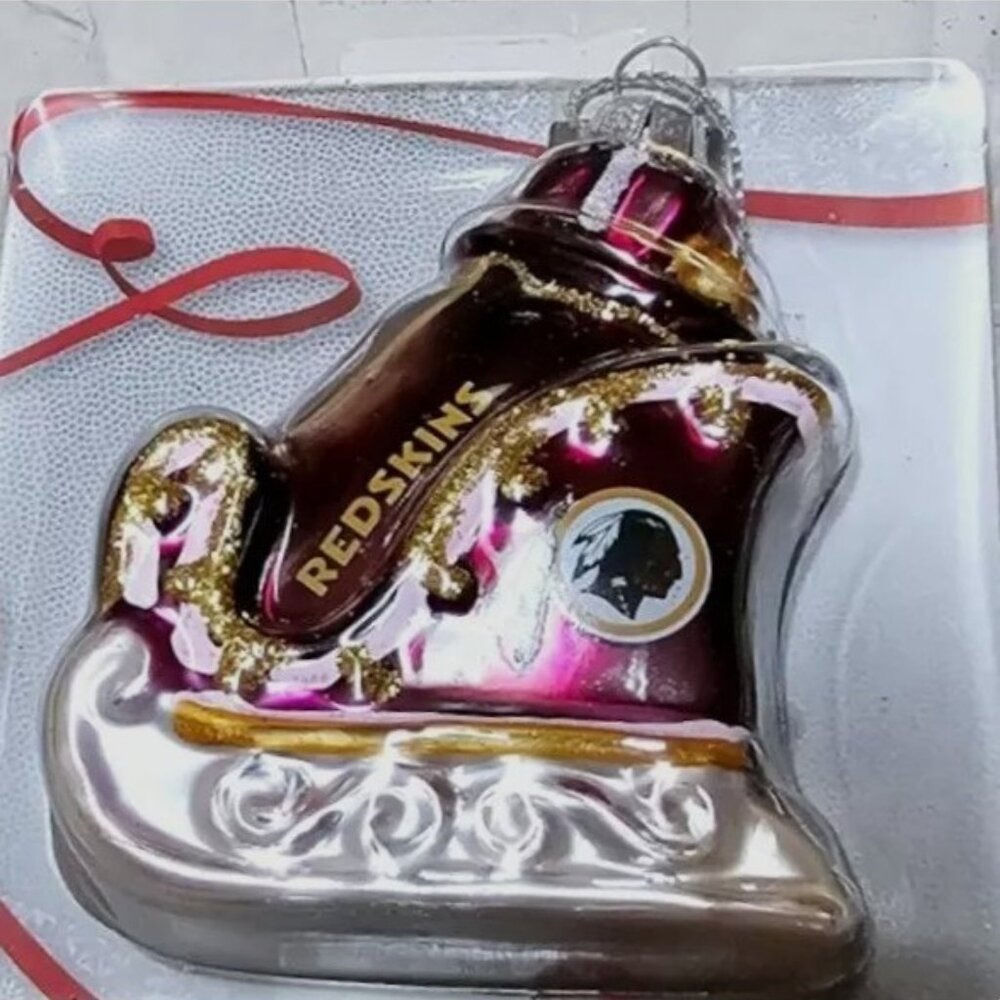 Washington Redskins Glitter Sleigh Christmas Ornament Blown Glass Collectible